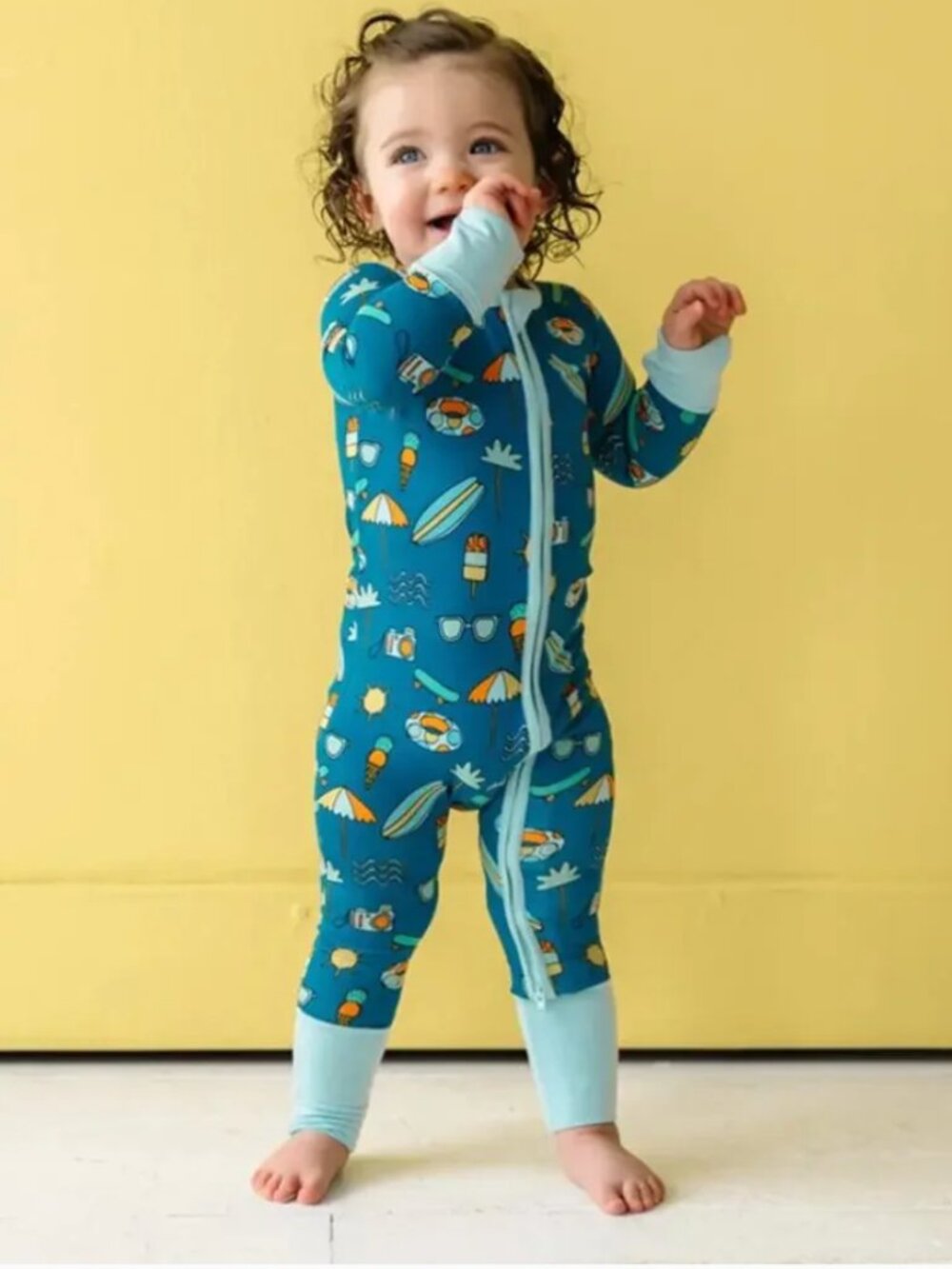 Little Sleepies Surfs Up Long Sleeve Bamboo Viscose Zippy Pajama Blue 12-18M